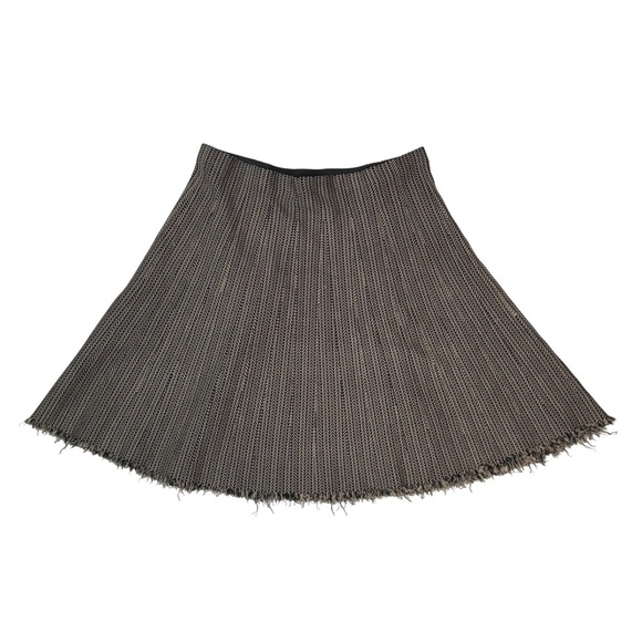 Vila Milano Dresses & Skirts - Vila Milano XL Black Tan Chevron Herringbone Knit A-Line Skirt Raw Fringe Hem